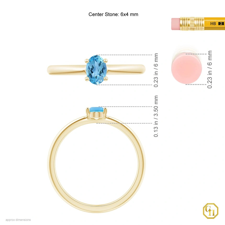 925 Sterling silver Classic Solitaire Oval Swiss Blue Topaz Promise Ring | November Birthstone Ring