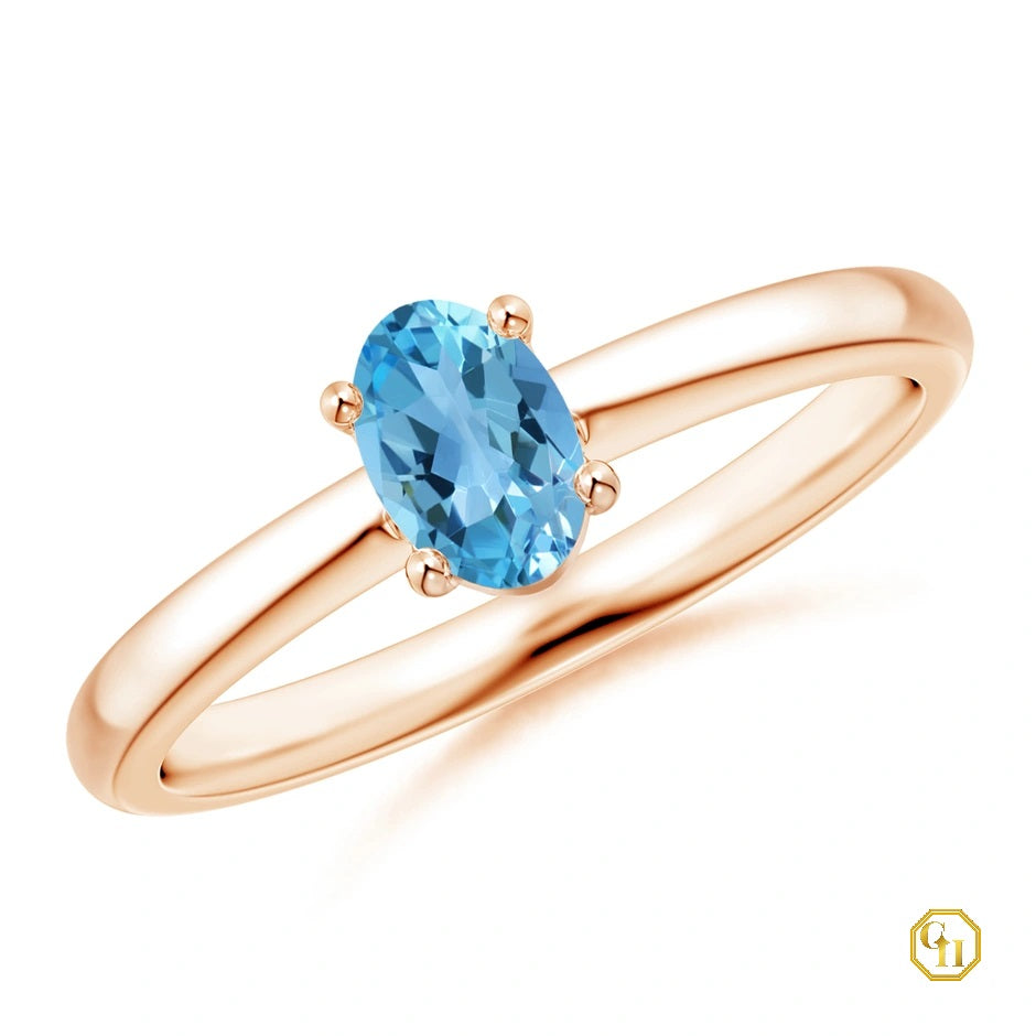 925 Sterling silver Classic Solitaire Oval Swiss Blue Topaz Promise Ring | November Birthstone Ring