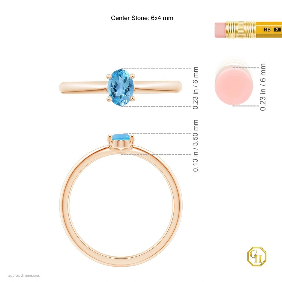 925 Sterling silver Classic Solitaire Oval Swiss Blue Topaz Promise Ring | November Birthstone Ring