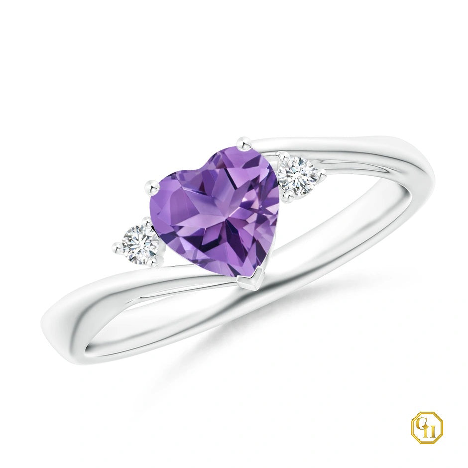 10k Rose Gold Heart Shaped Amethyst Promise Ring Moissanite Ring With Purple Diamond Rings