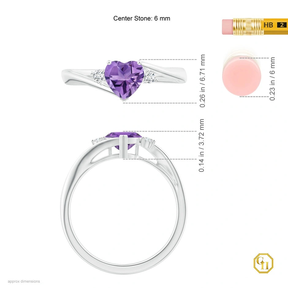 10k Rose Gold Heart Shaped Amethyst Promise Ring Moissanite Ring With Purple Diamond Rings
