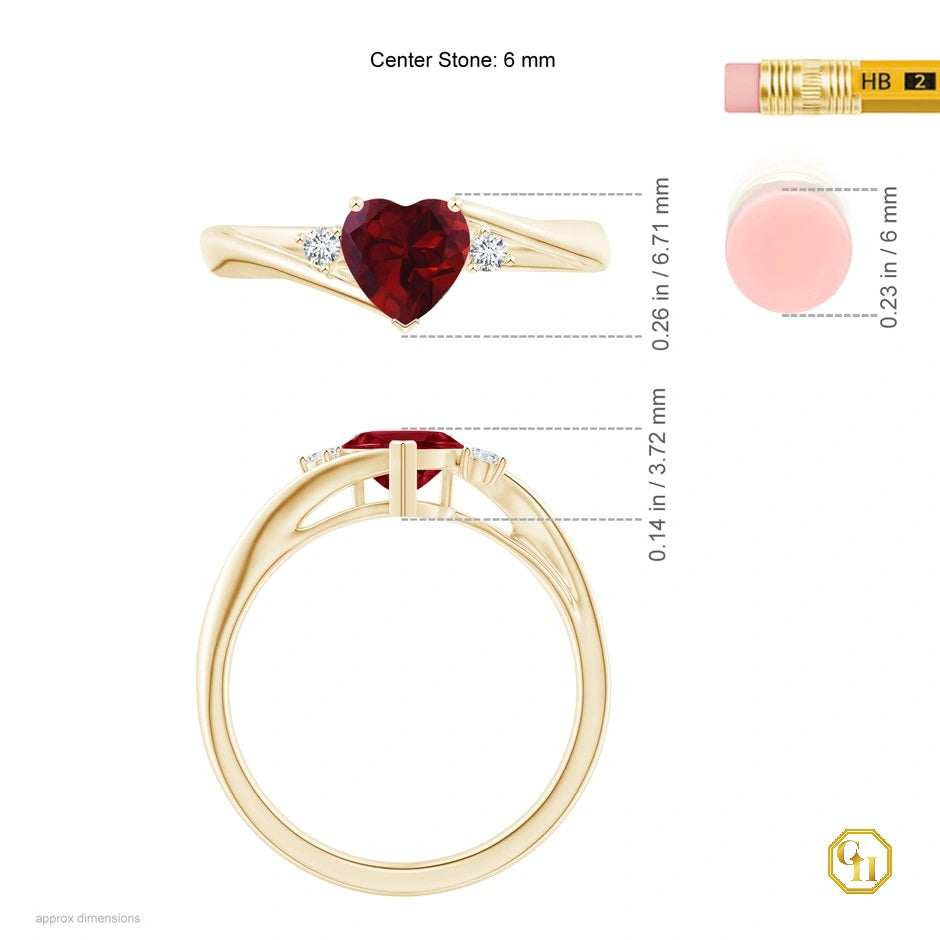 10k Gold Rose Gold Ring Heart Shaped Garnet Promise Ring Moissanite Ring With Red Diamond Wedding Ring