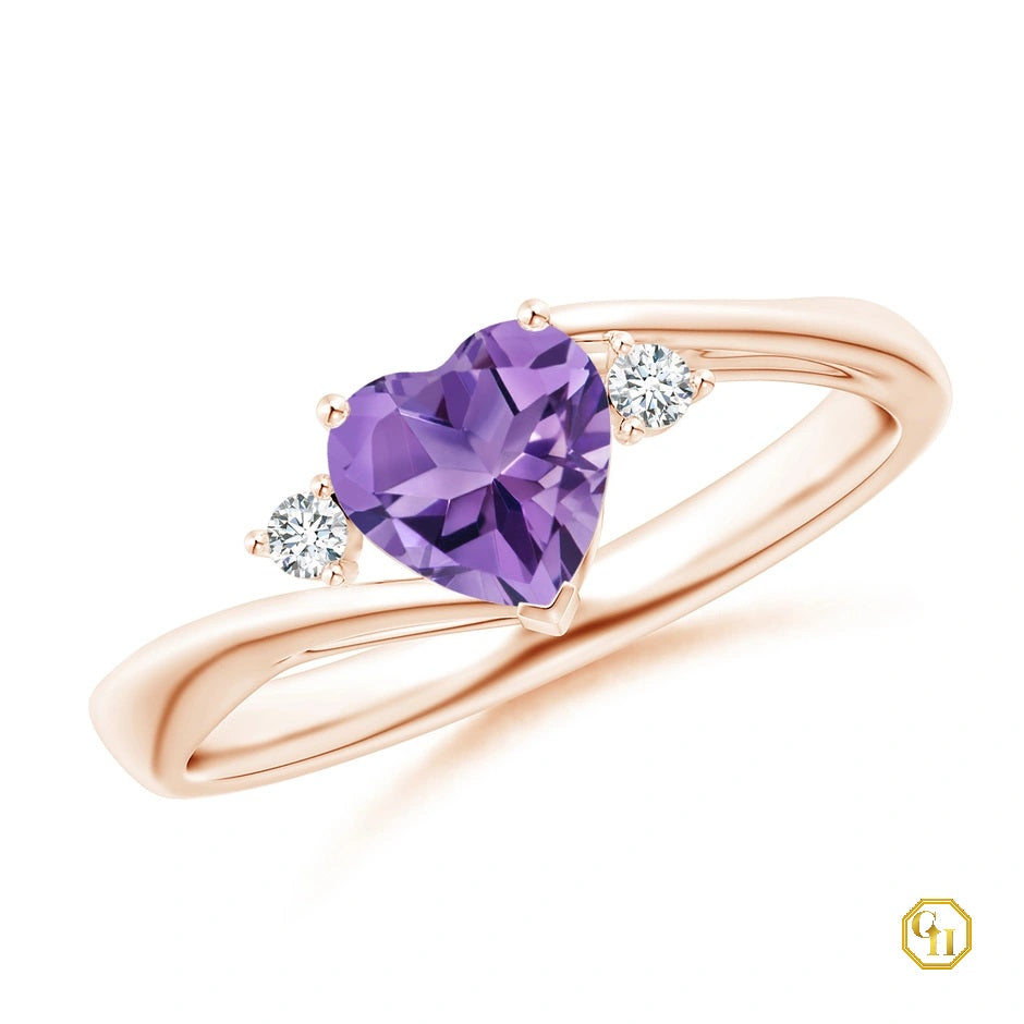 10k Rose Gold Heart Shaped Amethyst Promise Ring Moissanite Ring With Purple Diamond Rings