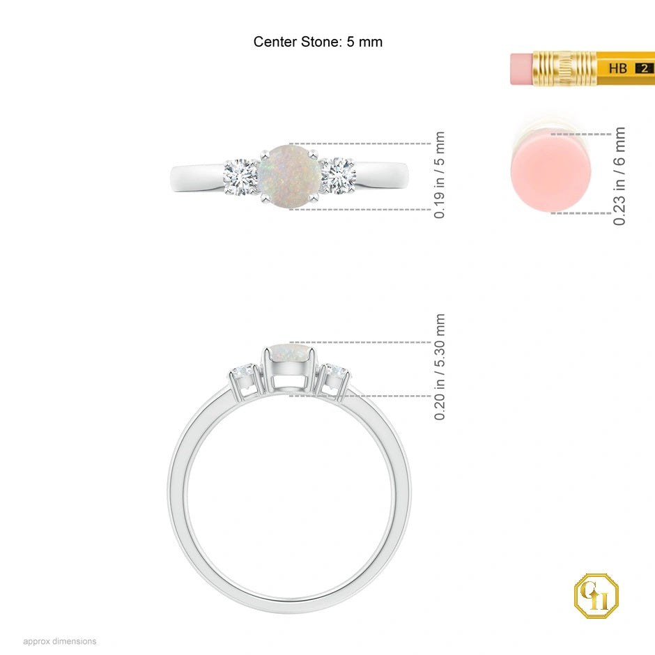 14k Rose Gold Ring Opal and Diamond Ring Three Stone Engagement Birthstone Ring, Moissanite Ring
