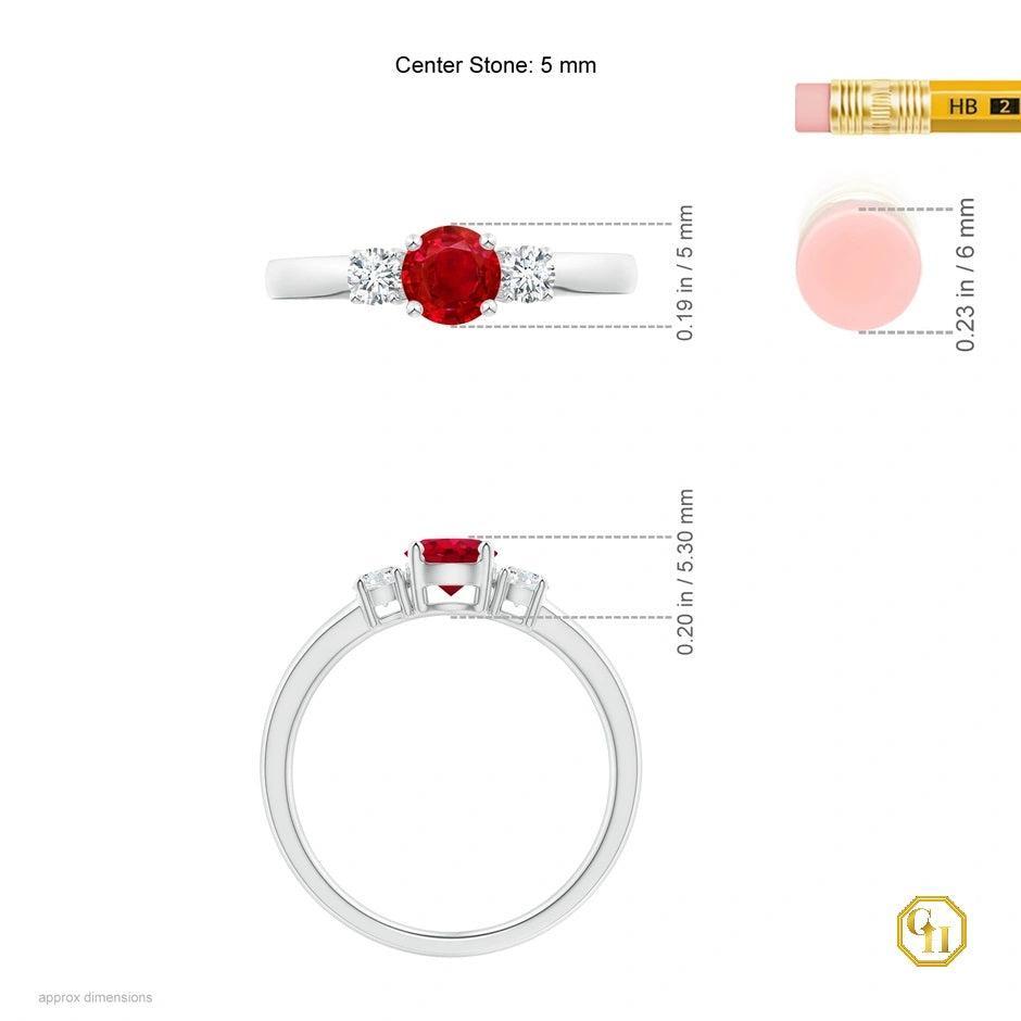 10k Gold Ruby and Diamond Ring Three Stone Engagement Birthstone Ring, Moissanite Ring