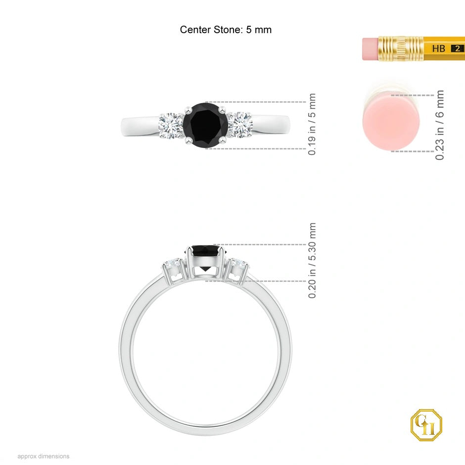 10k Rose Gold Ring Black Onyx and Diamond Ring Three Stone Engagement Birthstone Ring, Moissanite Ring