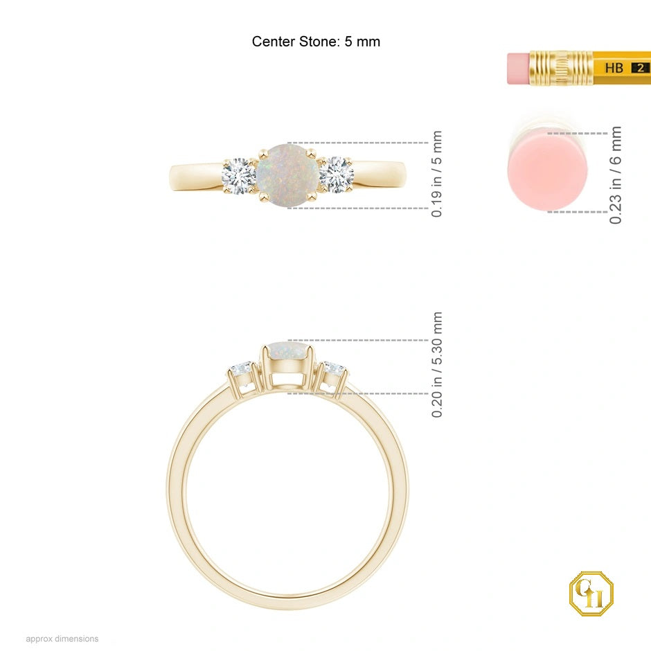 14k Rose Gold Ring Opal and Diamond Ring Three Stone Engagement Birthstone Ring, Moissanite Ring