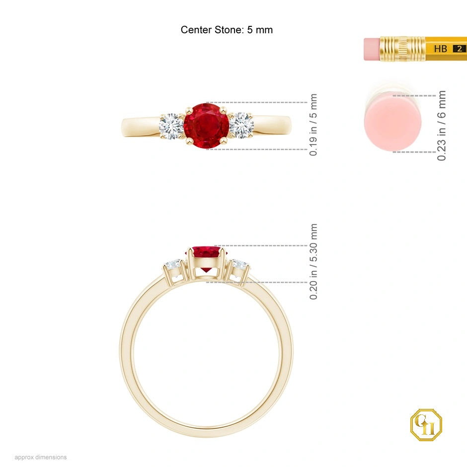10k Gold Ruby and Diamond Ring Three Stone Engagement Birthstone Ring, Moissanite Ring
