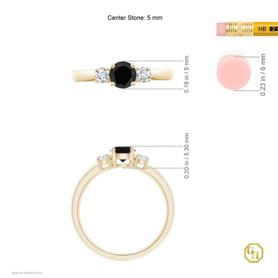 10k Rose Gold Ring Black Onyx and Diamond Ring Three Stone Engagement Birthstone Ring, Moissanite Ring