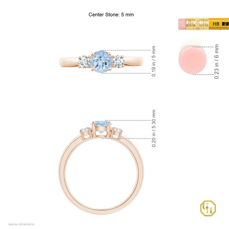 14k Rose Gold Ring Opal and Diamond Ring Three Stone Engagement Birthstone Ring, Moissanite Ring