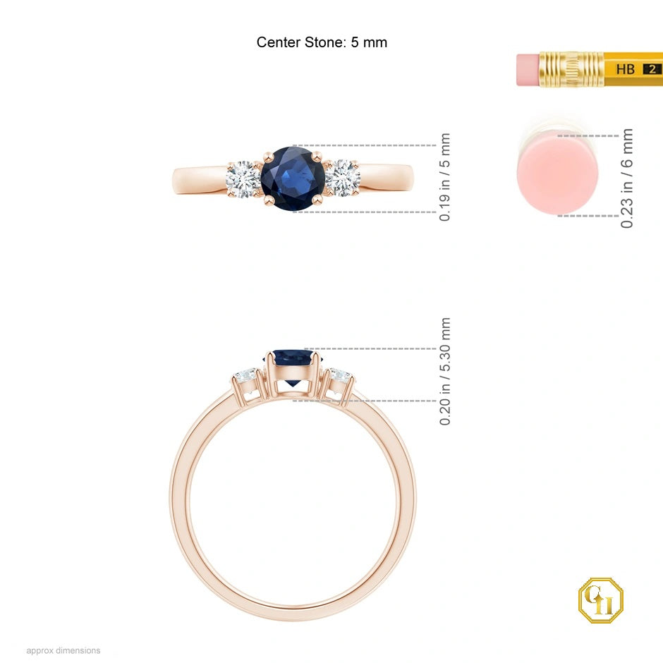 10k Gold Blue Stone Sapphire and Diamond Ring Three Stone Engagement Birthstone Ring, Moissanite Ring