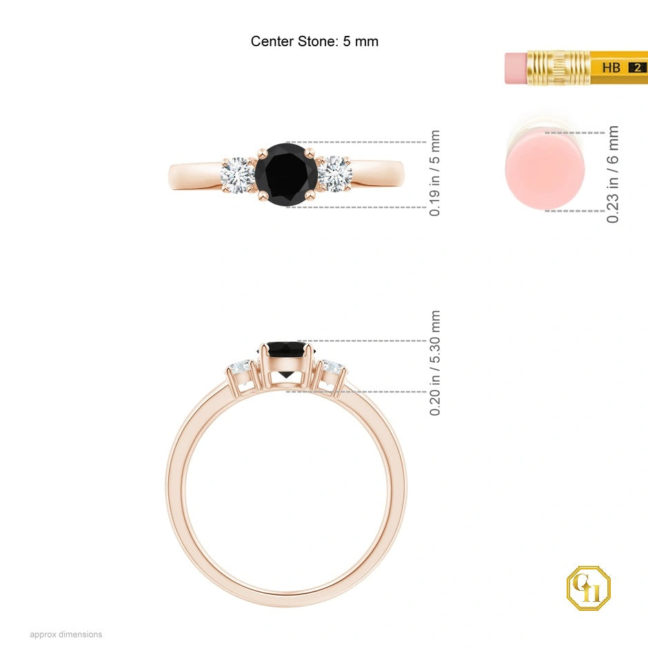 10k Rose Gold Ring Black Onyx and Diamond Ring Three Stone Engagement Birthstone Ring, Moissanite Ring