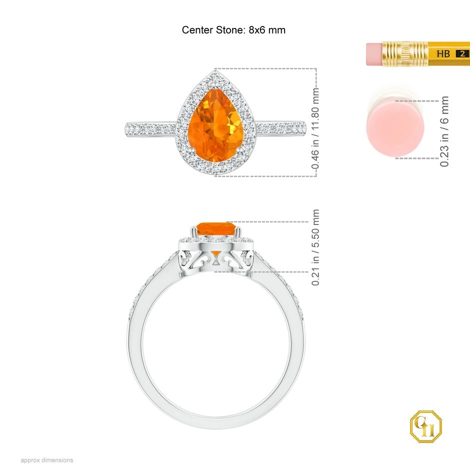 Pear cut Ring with Diamond Halo, Moissanite Engagement Ring, Fire Opal Wedding Ring Birthstone Ring For Women