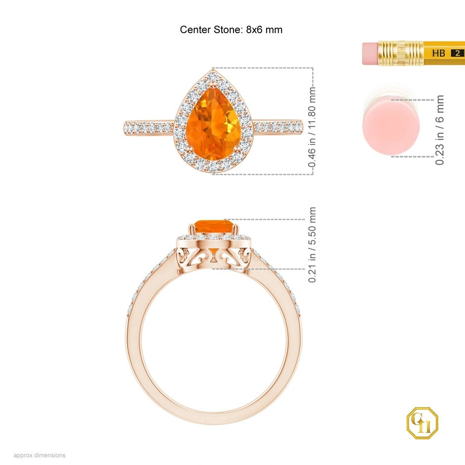 Pear cut Ring with Diamond Halo, Moissanite Engagement Ring, Fire Opal Wedding Ring Birthstone Ring For Women