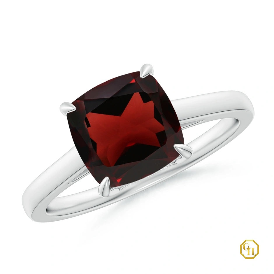 10k Solid Gold Ring Solitaire Cushion Garnet Cocktail Ring Birthstone Ring For Women's Wedding Ring, Moissanite Ring