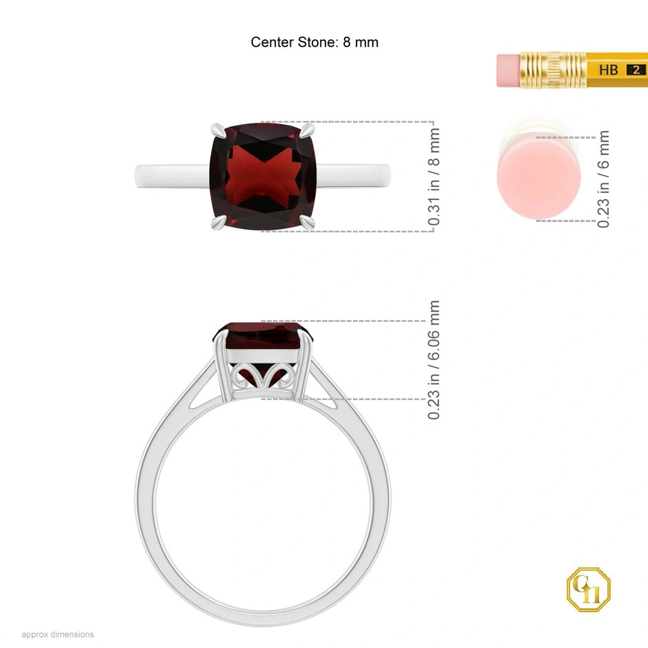 10k Solid Gold Ring Solitaire Cushion Garnet Cocktail Ring Birthstone Ring For Women's Wedding Ring, Moissanite Ring