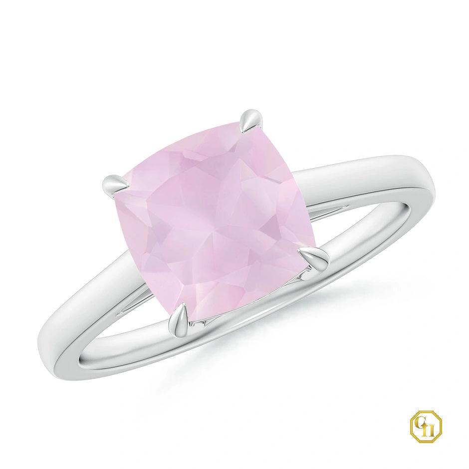 Classic Solitaire Cushion Rose Cocktail Ring Women's 14k Moissanite Ring Engagement Ring, Birthstone Ring