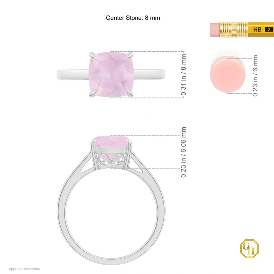 Classic Solitaire Cushion Rose Cocktail Ring Women's 14k Moissanite Ring Engagement Ring, Birthstone Ring