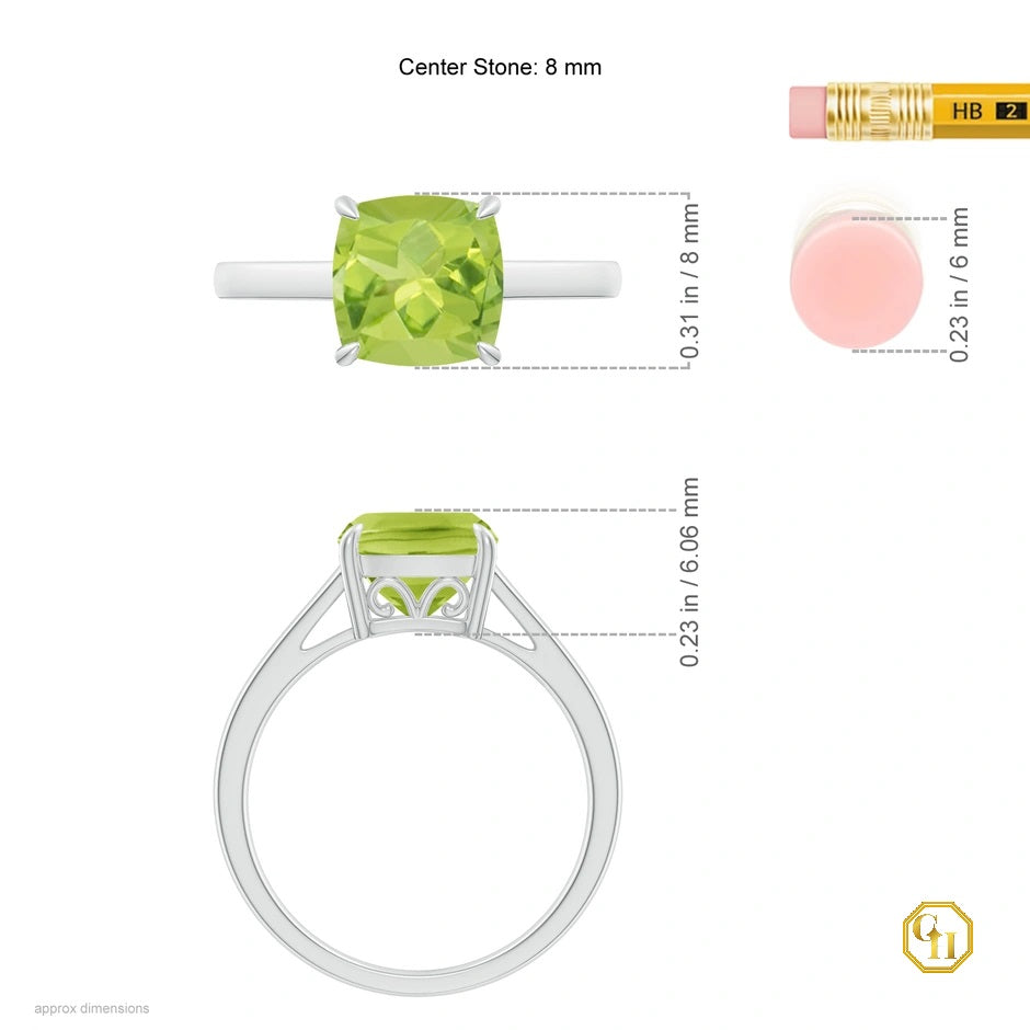 Solitaire Peridot Moissanite Ring, Cushion Cocktail Ring 10k Yellow Gold Engagement Ring For Women