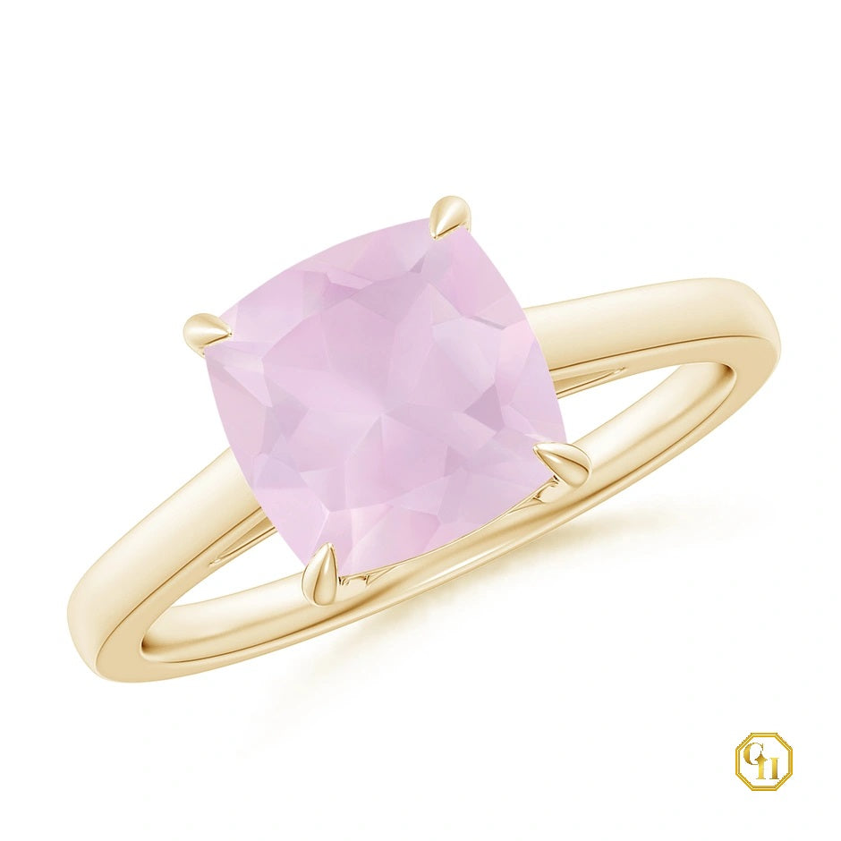Classic Solitaire Cushion Rose Cocktail Ring Women's 14k Moissanite Ring Engagement Ring, Birthstone Ring