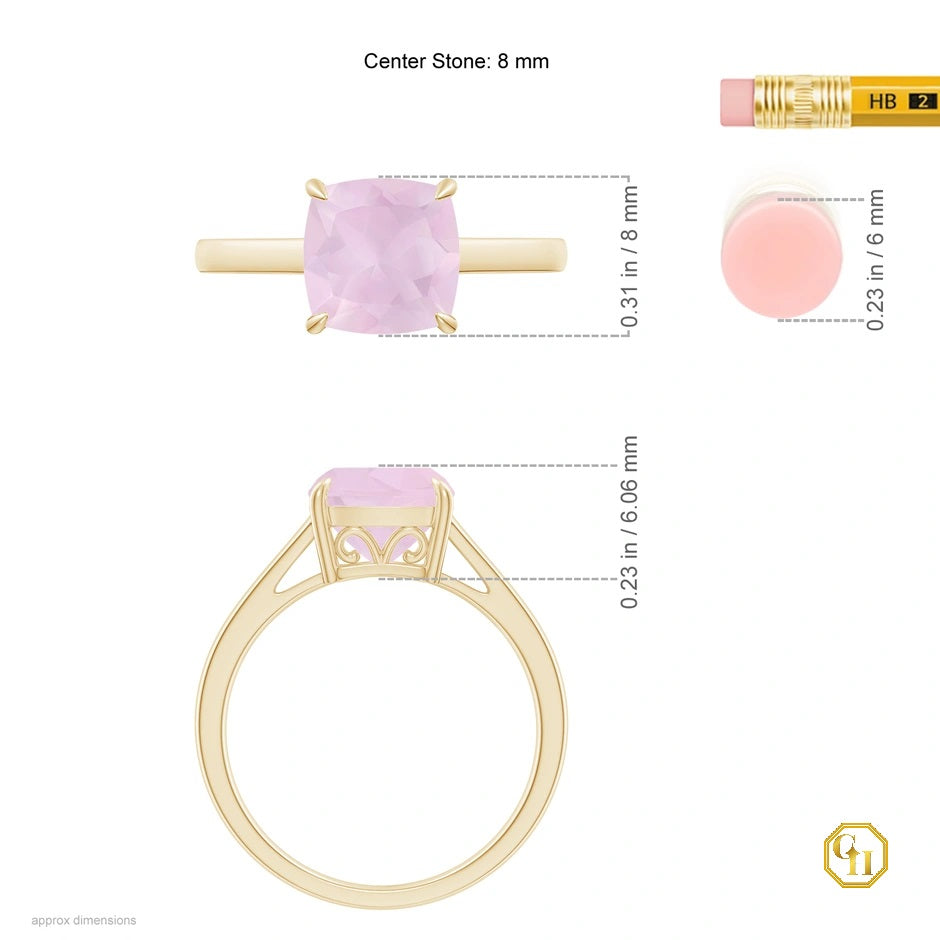 Classic Solitaire Cushion Rose Cocktail Ring Women's 14k Moissanite Ring Engagement Ring, Birthstone Ring