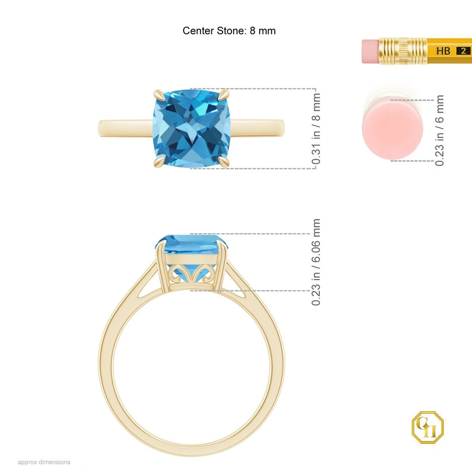 Topaz Cocktail Ring Solitaire Swiss Blue Stone Moissanite Ring, 14K Solid Gold Wedding For Women Ring