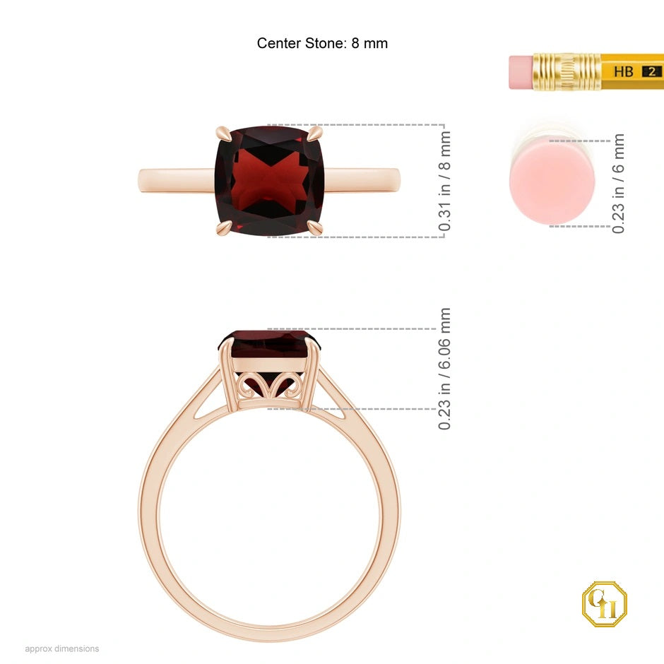 10k Solid Gold Ring Solitaire Cushion Garnet Cocktail Ring Birthstone Ring For Women's Wedding Ring, Moissanite Ring