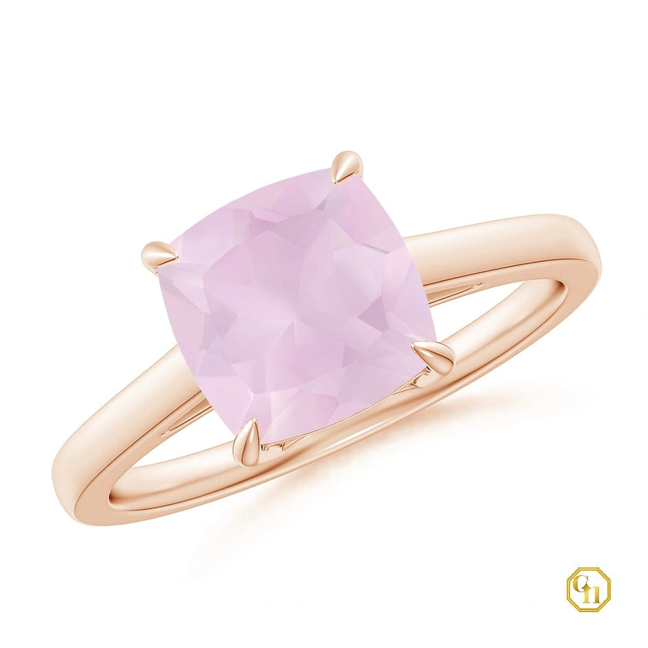Classic Solitaire Cushion Rose Cocktail Ring Women's 14k Moissanite Ring Engagement Ring, Birthstone Ring