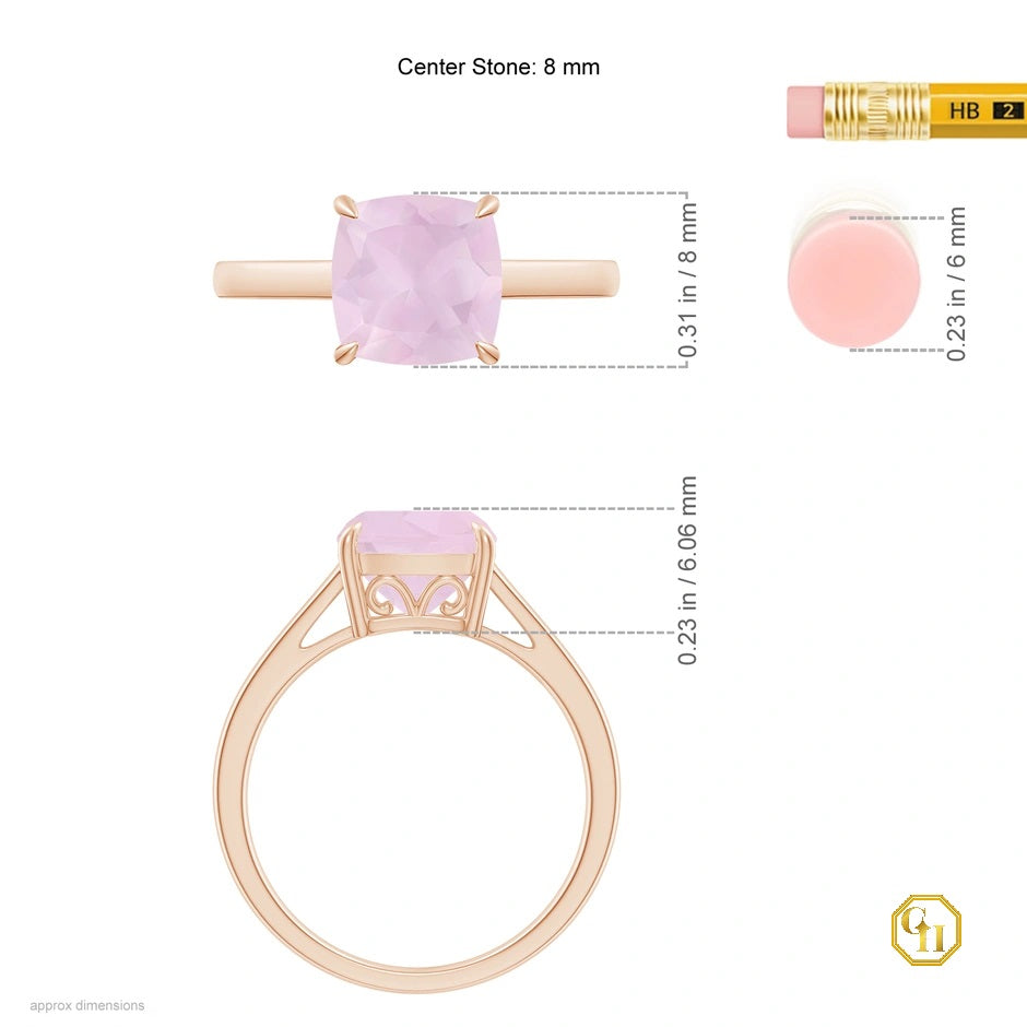 Classic Solitaire Cushion Rose Cocktail Ring Women's 14k Moissanite Ring Engagement Ring, Birthstone Ring