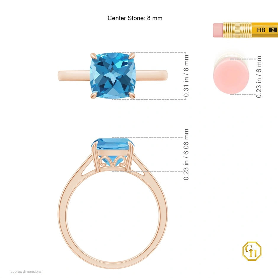 Topaz Cocktail Ring Solitaire Swiss Blue Stone Moissanite Ring, 14K Solid Gold Wedding For Women Ring