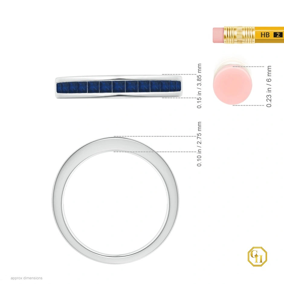 925 Sterling Silver Ring Channel Set Ring, Square Sapphire Half Eternity Ring, Birthstone Ring For Women