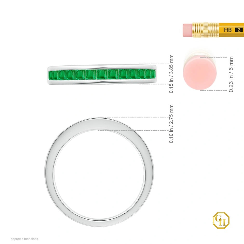 14k Rose Gold Ring Channel Set Ring, Square Emerald Half Eternity Ring, Birthstone Ring For Love