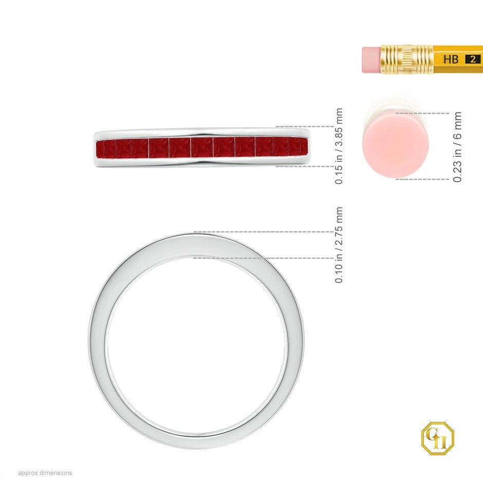 18kt Yellow Gold Ring Channel Set Ring, Ruby Half Eternity Ring, Birthstone Ring For Women