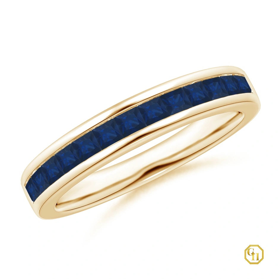 925 Sterling Silver Ring Channel Set Ring, Square Sapphire Half Eternity Ring, Birthstone Ring For Women