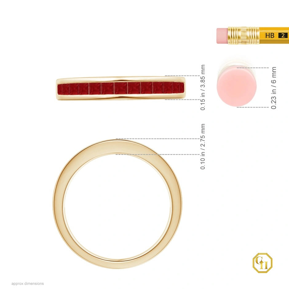 18kt Yellow Gold Ring Channel Set Ring, Ruby Half Eternity Ring, Birthstone Ring For Women