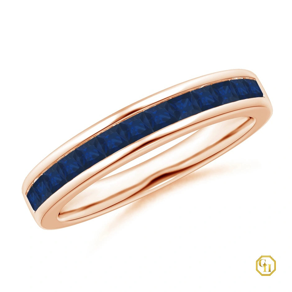 925 Sterling Silver Ring Channel Set Ring, Square Sapphire Half Eternity Ring, Birthstone Ring For Women