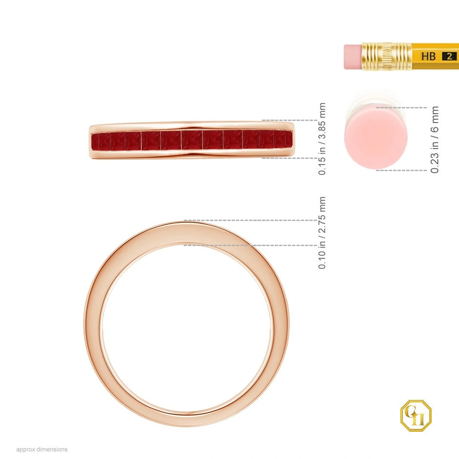 18kt Yellow Gold Ring Channel Set Ring, Ruby Half Eternity Ring, Birthstone Ring For Women