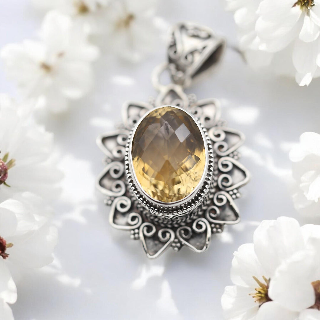 925 Sterling Silver Yellow Onyx Pendant Necklace, Fashion pendent, Victorian Pendent, Unique Pendent, Boho Pendant, Mothers day gift
