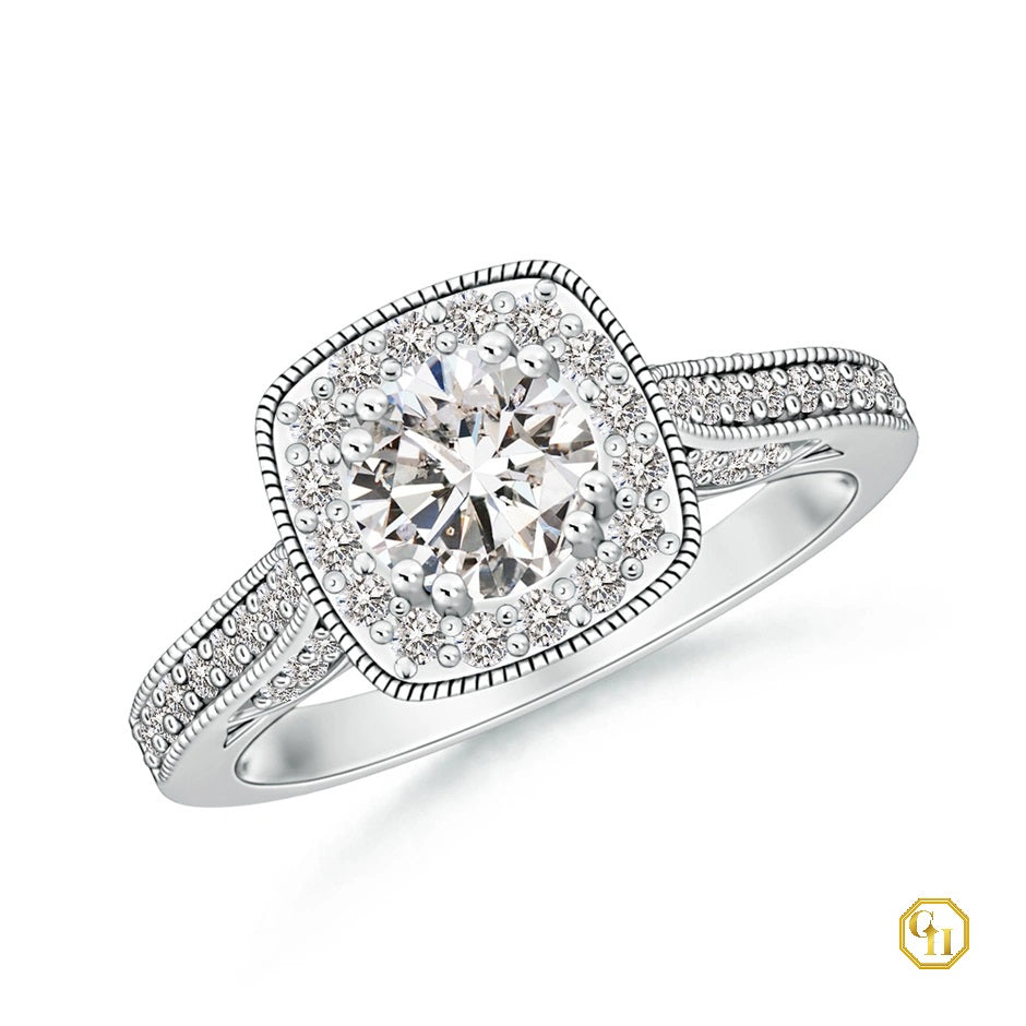 14K Rose Gold Cushion Diamond Ring with Migraine | Cocktail Ring, Moissanite Engagement Ring 14k Gold