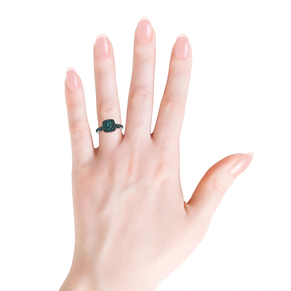 14K Rose Gold Cushion Blue Diamond Ring with Migraine | Cocktail Ring, Moissanite Engagement Ring 18k Gold