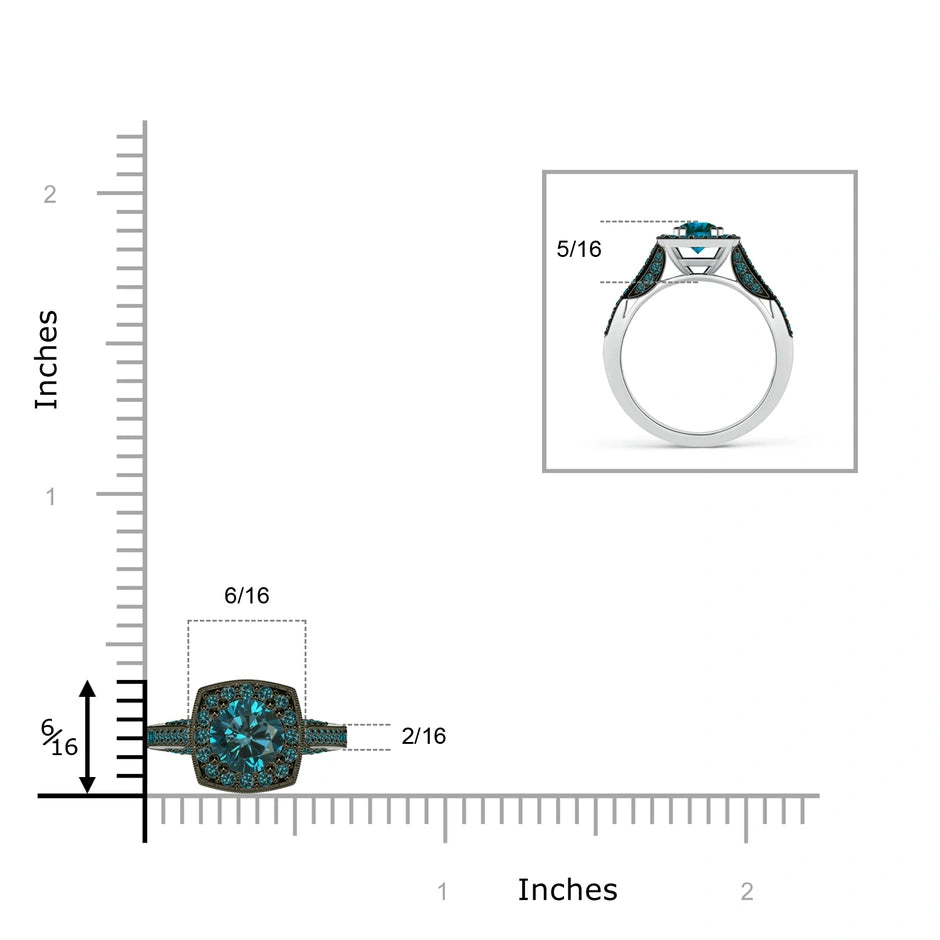 14K Rose Gold Cushion Blue Diamond Ring with Migraine | Cocktail Ring, Moissanite Engagement Ring 18k Gold