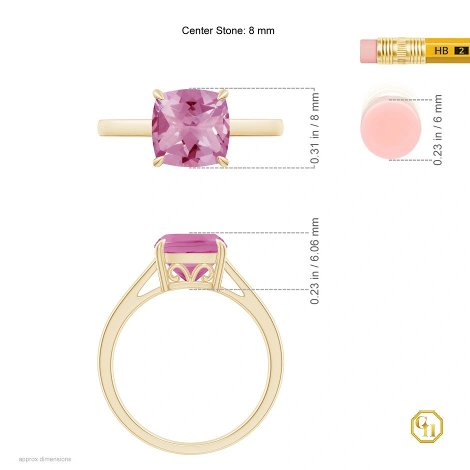 Solitaire Pink Tourmaline Cocktail Ring, Pink Stone Ring for Women, 18K Solid Gold Moissanite Wedding Ring